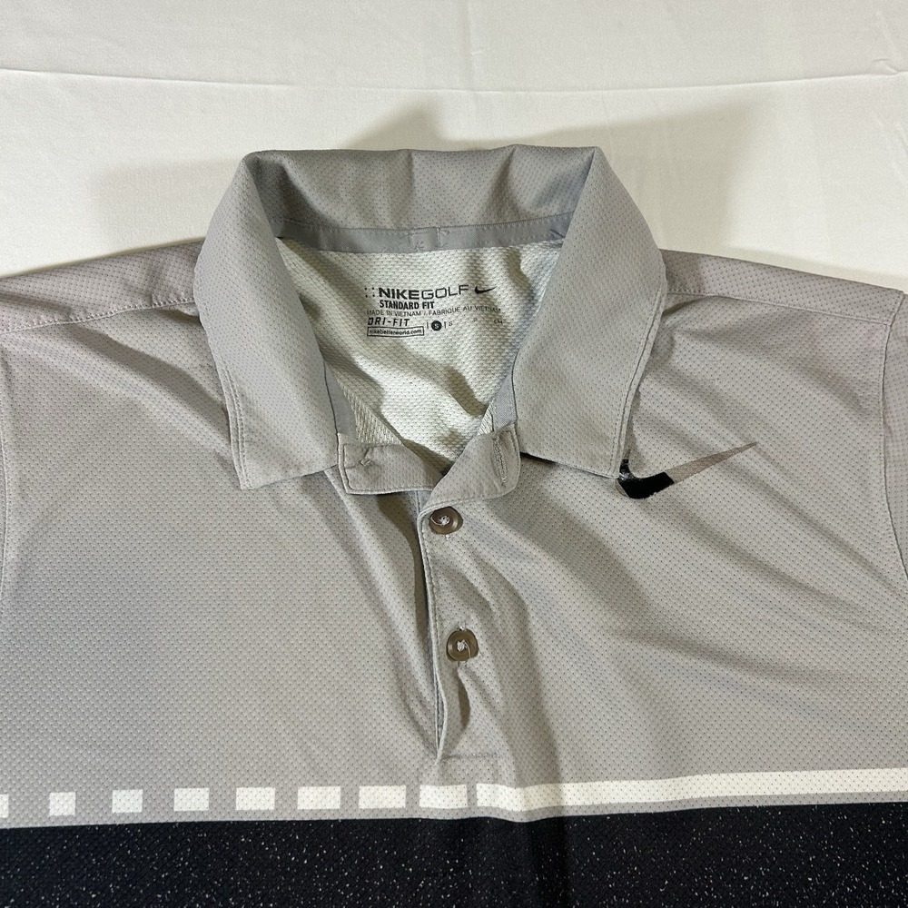 Nike Polo Shirt Mens Small Gray Color Block Dri-FIT Golf Performance